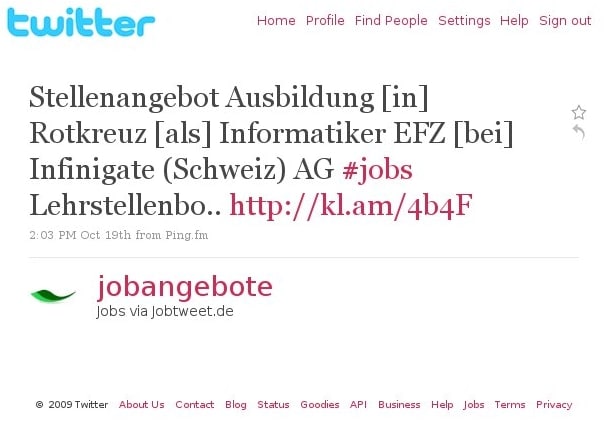 Twitter Stellenangebot