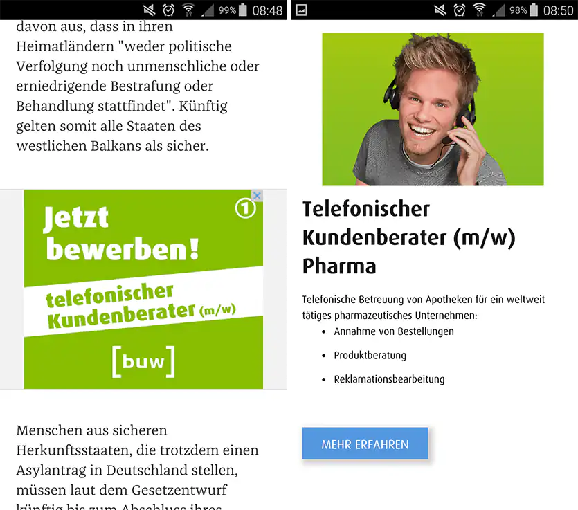 Mobile Personalmarketing-Ads von buw