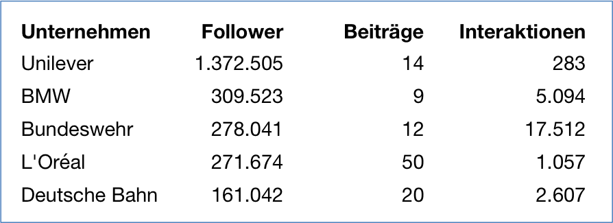 Auswertung unternehmenseigener Social Media Profile