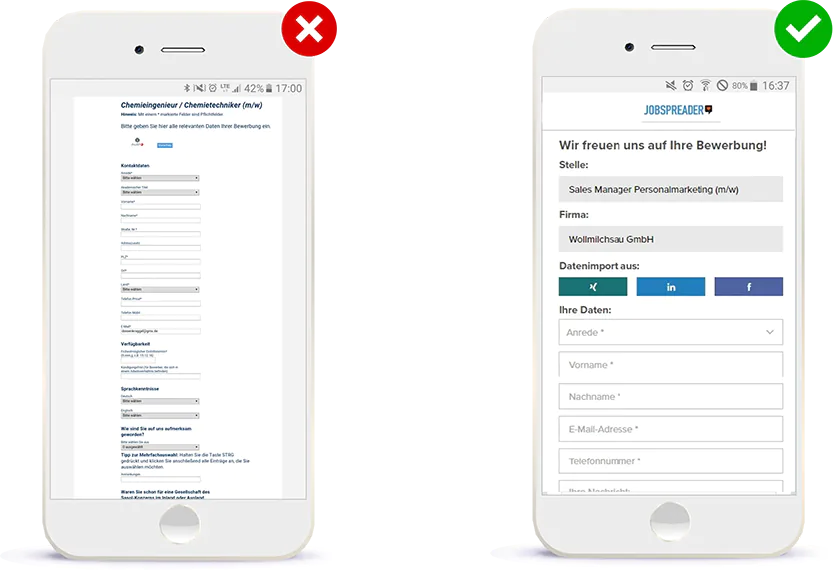 Mobiloptimiertes Bewerbungsformular
