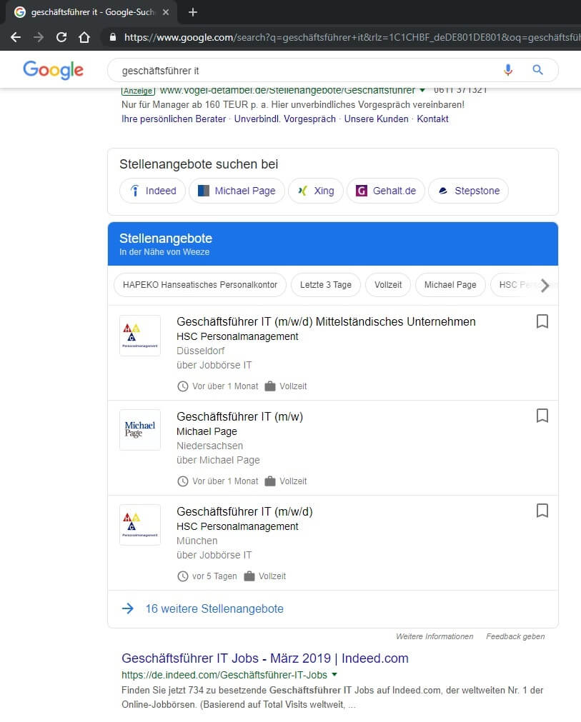 Stellenanzeigen bei Google for Jobs suchen