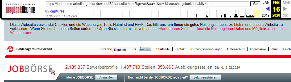 Screenshot von der Bundesagentur für Arbeit