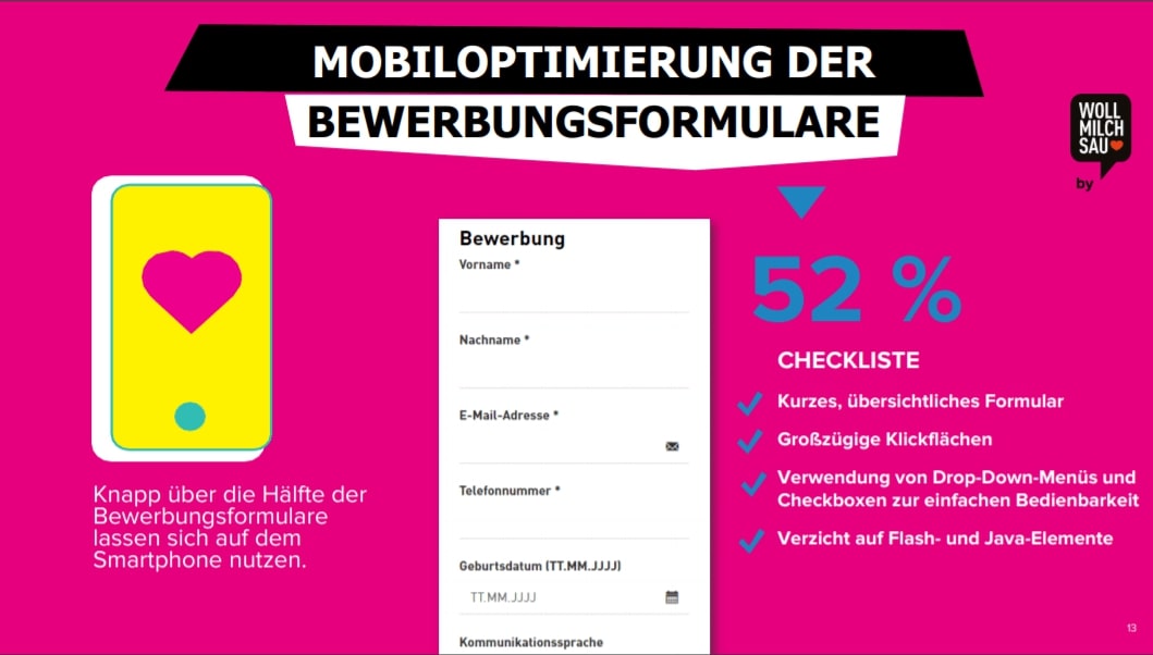 Das Bild zeigt Beispiele für ein mobiloptimiertes Bewerbungsformular