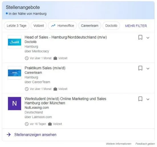 Kostenlose Stellenanzeigen bei Google for Jobs