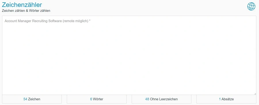 Screenshot Zeichenzähler: Länge von Jobtiteln prüfen