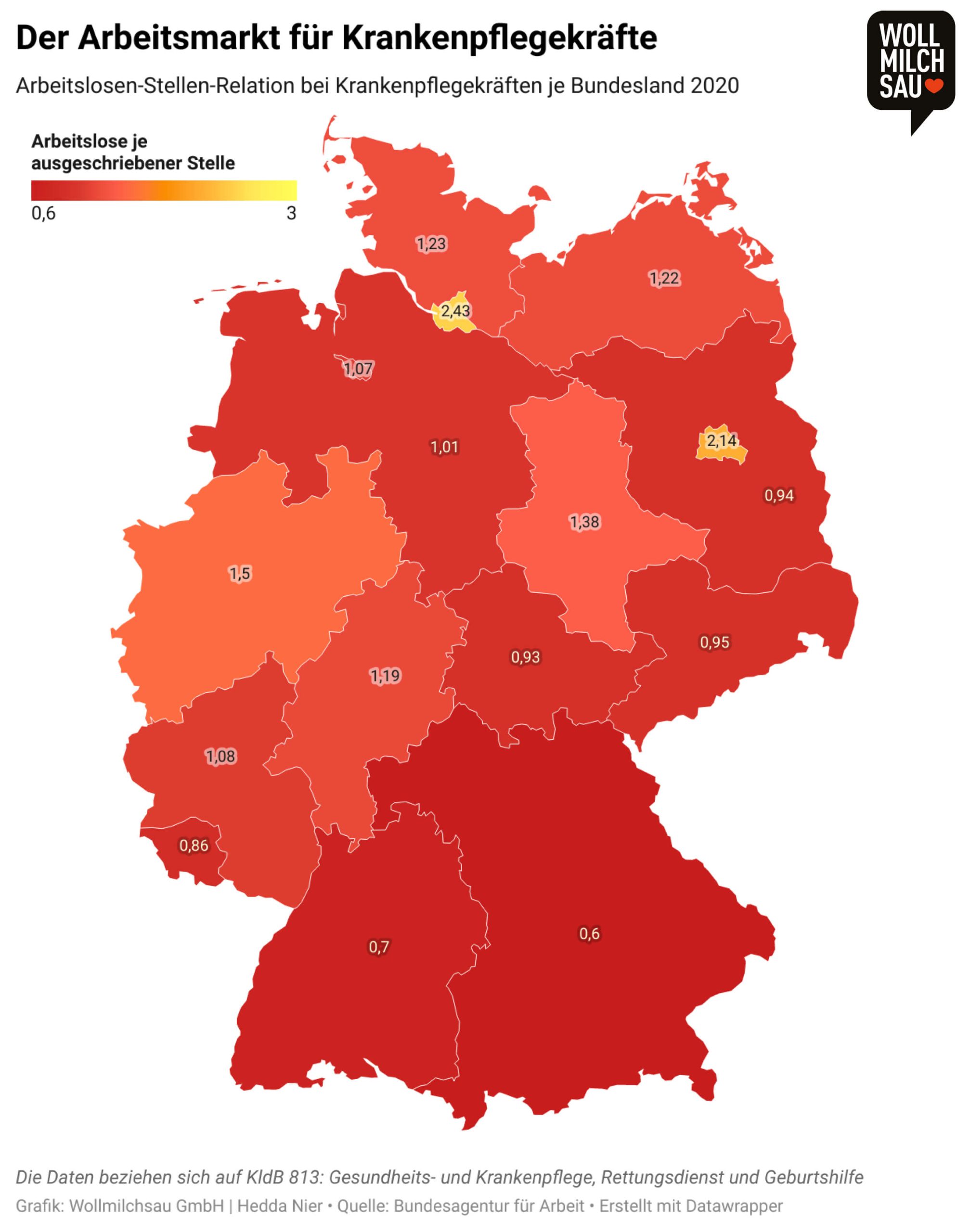 Pflegemythen: Arbeitslosenstellenrelation je Bundesland 