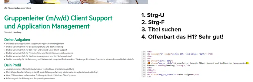 H1-Tag im Quellcode der Stellenanzeige