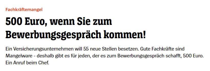 Recruiting Kampagne bei der Deutschen Familienversicherung. Kandidaten bekommen Geld.