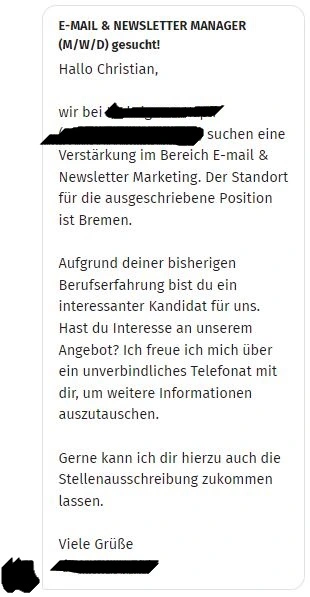 Bad Practice Active Sourcing Anschreiben mit falschem Standort und uninteressant