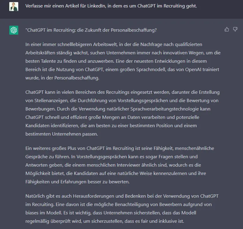 Linkedin Artikel Erstellung mit ChatGPT