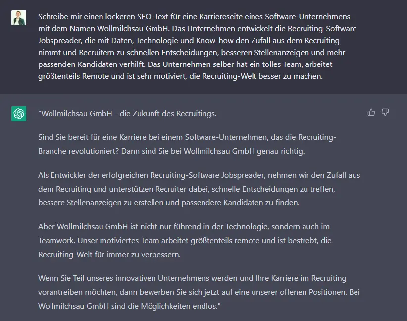 SEO Text für Karriereseite Erstellung mit ChatGPT