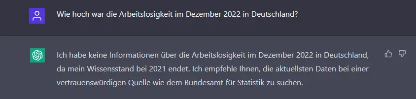 Frage zu Arbeitslosigkeit in Deutschland an ChatGPT