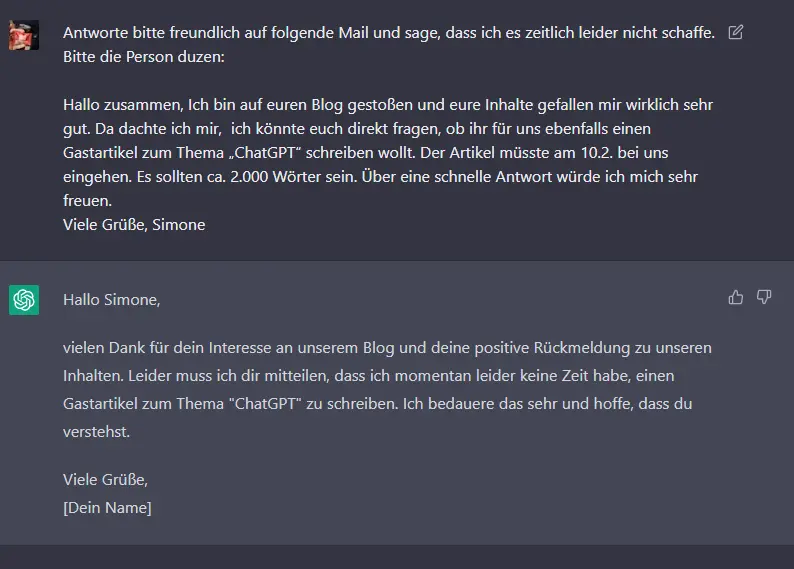 ChatGPT Email Beantwortung