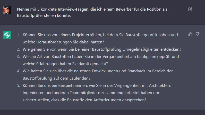 Interview-Fragen von ChatGPT