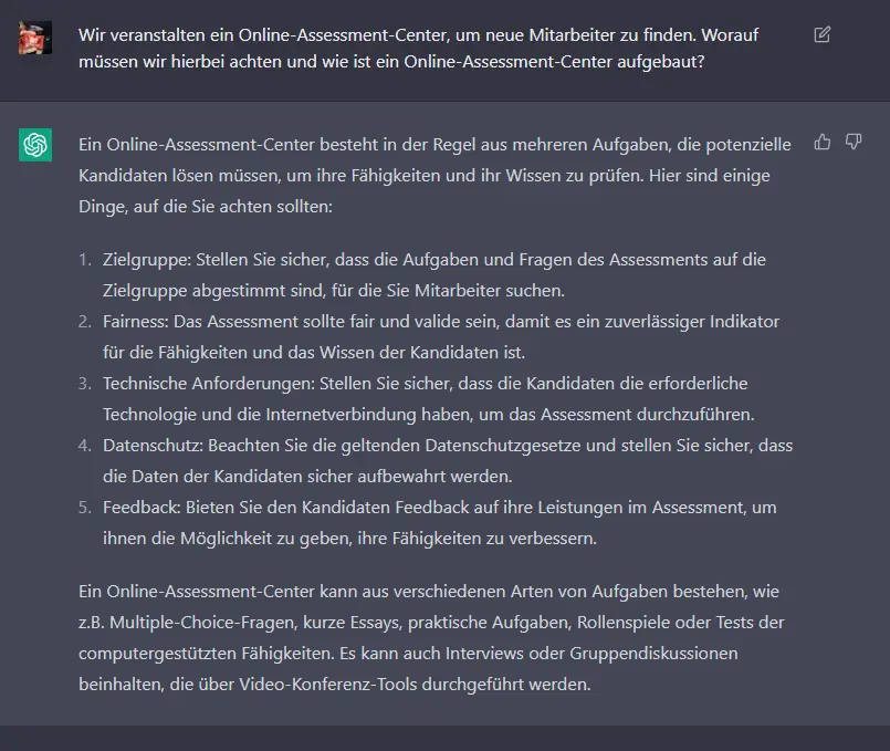 ChatGPT Online Assessment Center Anwendungsbeispiele