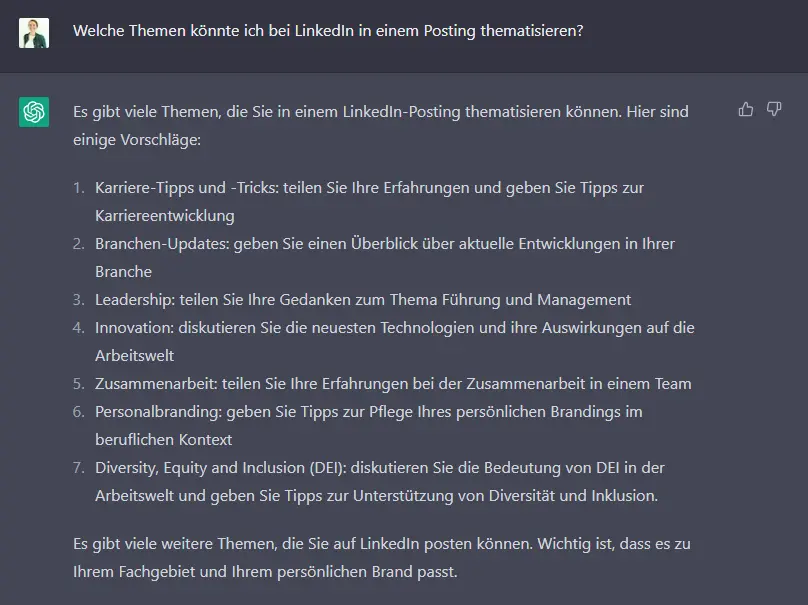 Themenfindung zu LinkedIn Posting mit ChatGPT