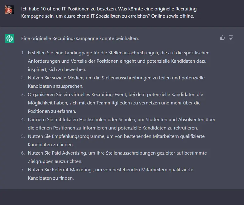 Konzeption einer Recruiting Kampagne durch ChatGPT