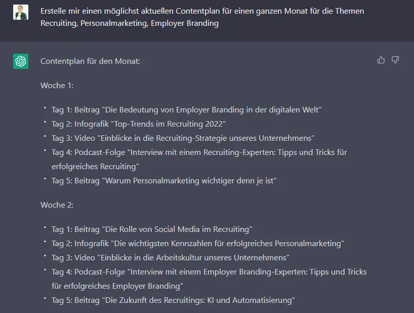 Recruiting Contentplan Erstellung mit ChatGPT