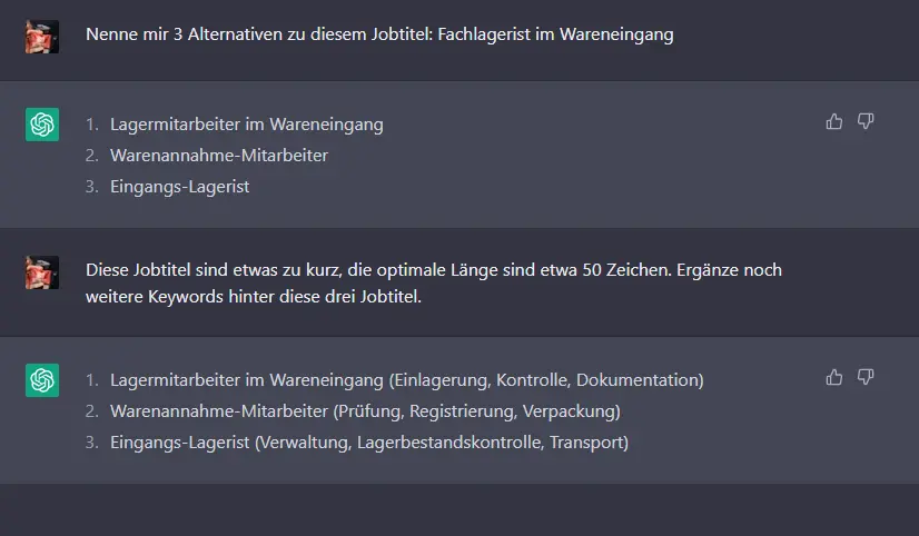 Alternative Jobtitel vorgeschlagen von ChatGPT