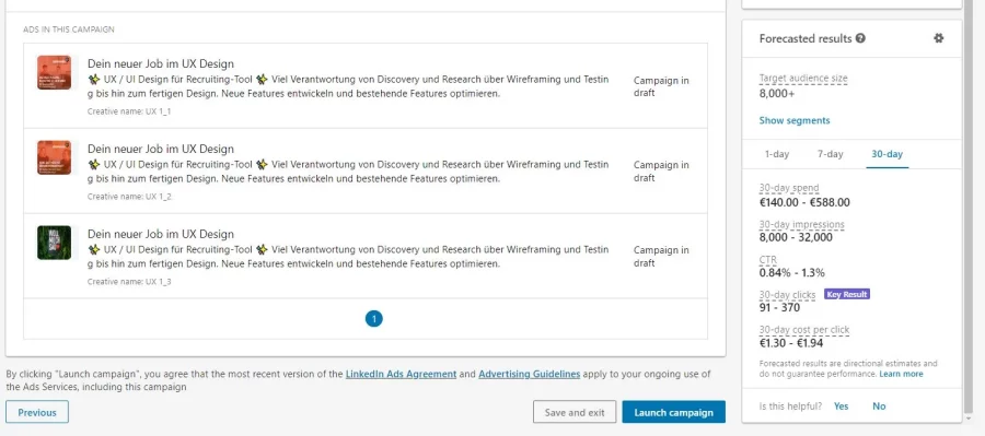 Screenshot LinkedIn: Recruiting mit LinkedIn Ads starten