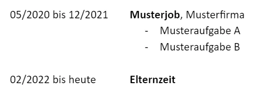 Elternzeit im Lebenslauf ohne Arbeitsverhältnis Muster
