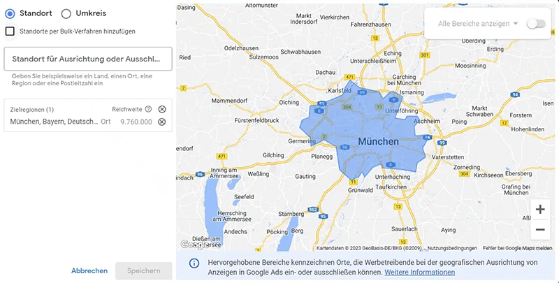 Standortauswahl in Google Ads