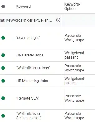 Beispiele für Keywords in WMS